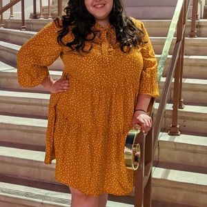 SHEIN Plus Tie Neck Ruffle Cuff Dress